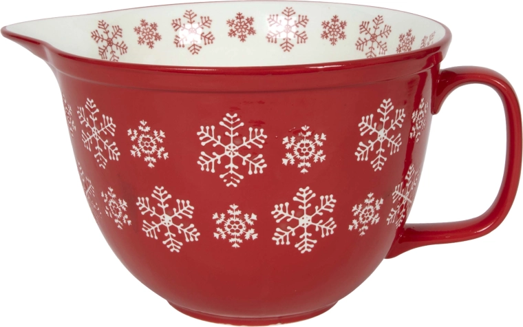 Bol rouge avec flocons de neige blancs