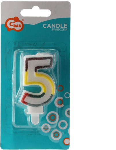 Candela di compleanno numero 5 con broccato e supporto