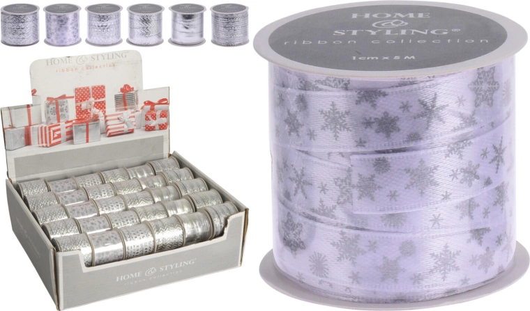 Ruban décoratif en polyester 5 m × 1 cm argenté, assortiment
