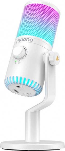 microphone de jeu maono dm30 rgb – microphone usb blanc avec rétroéclairage rgb