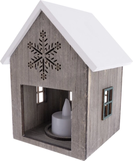 Houten decoratief huisje met LED-verlichting beige 10 × 10 × 15 cm