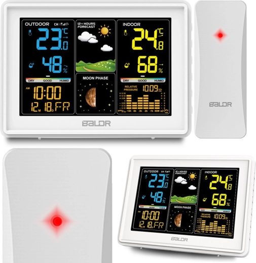 Stazione meteorologica bianca wireless con display a colori e DCF77