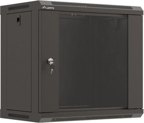 Armadio rack a parete Lanberg 19" 540 × 350 mm, nero, porta in vetro (flat pack)