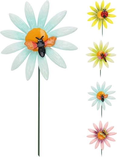 Gartenstecker Blume mit Insekten 68 cm, Mix aus 4 Arten
