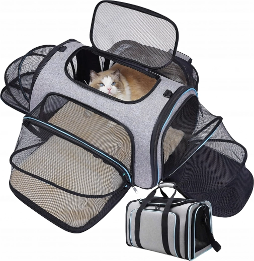 Borsa da trasporto pieghevole ed espandibile per gatto e cane fino a 8 kg con ventilazione