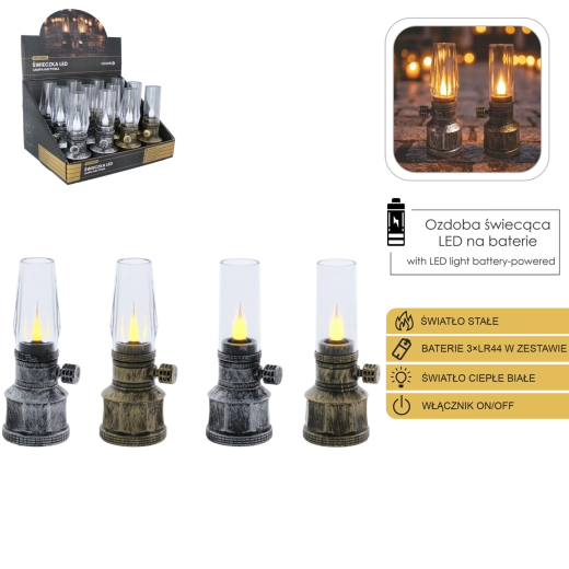 Bougie LED imitation lampe à pétrole 14 cm, assortiment de couleurs