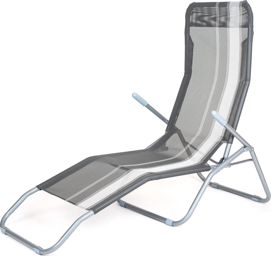 Chaise longue de jardin pliante anthracite à rayures 142 × 60 × 96 cm, charge maximale 100 kg