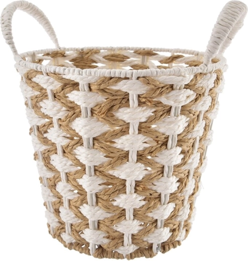 Wicker storage basket beige-white small