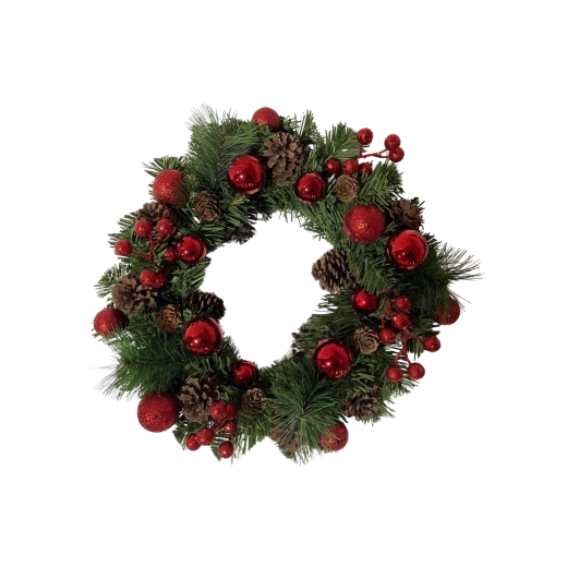 Christmas wreath 36 cm with pinecones and red ornaments