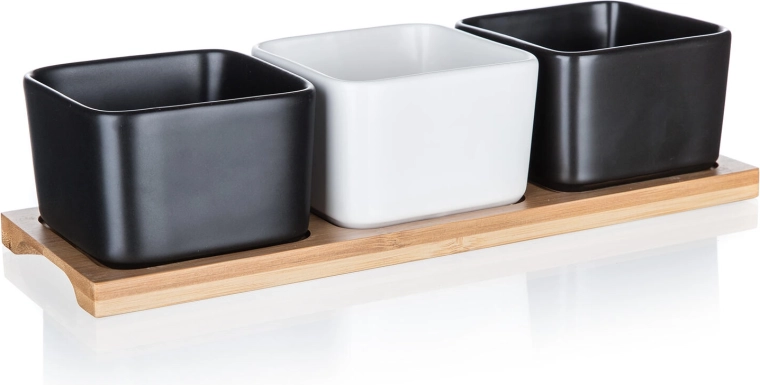 Set di ciotole in porcellana su vassoio in bambù BRILLANTE