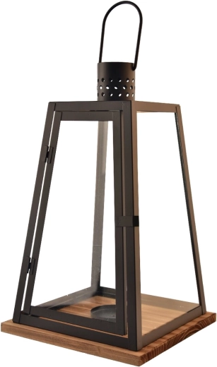Lanterne décorative noire en métal et bois 60 cm