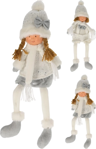 Poupée décorative d’hiver à longues jambes 45 cm – blanc/argent