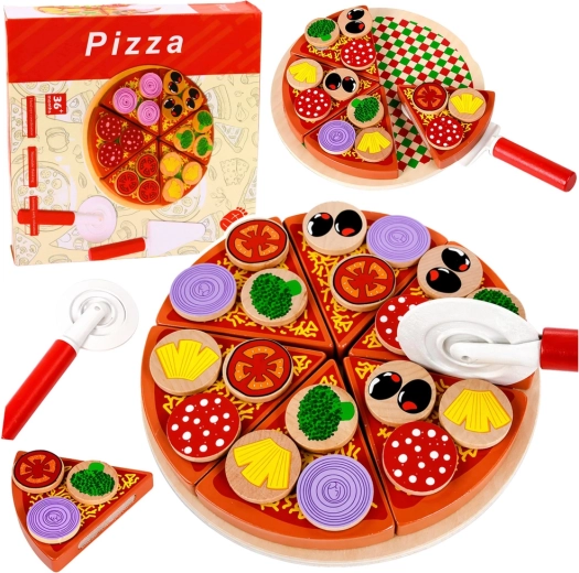 Lesena pizza za rezanje z ježkom in dodatki