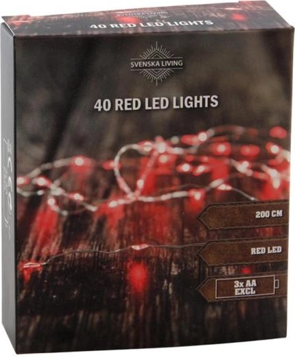 Light String 40 LED, red, 2 m, battery-powered