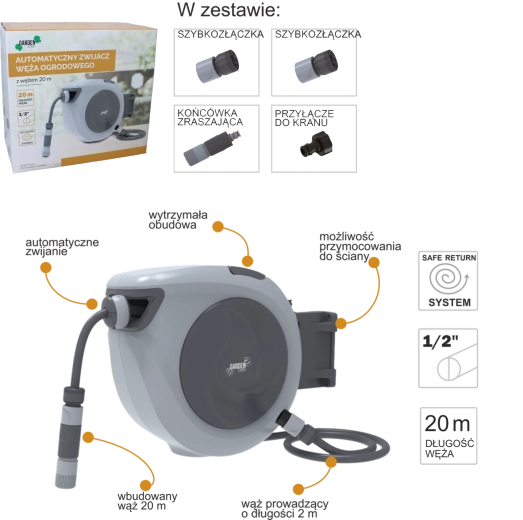 Enrouleur automatique mural pour tuyau d’arrosage 20 m