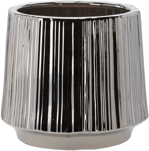 Cache-pot en céramique 44 × 44 × 40 cm, argenté, à rayures