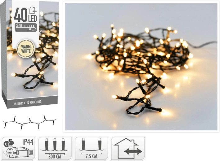 Christmas LED Lighting 3 m, 40 LEDs, Warm White, IP44