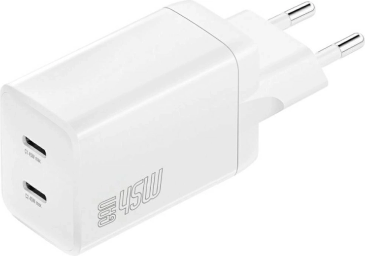 Caricatore da rete 4smarts PDPlug Dual 45W GaN, 2× USB‑C, bianco