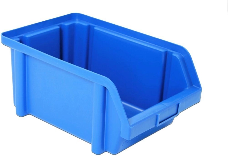 Storage bin with sloped front, plastic, red, 300 × 200 × 140 mm, load capacity 20 kg