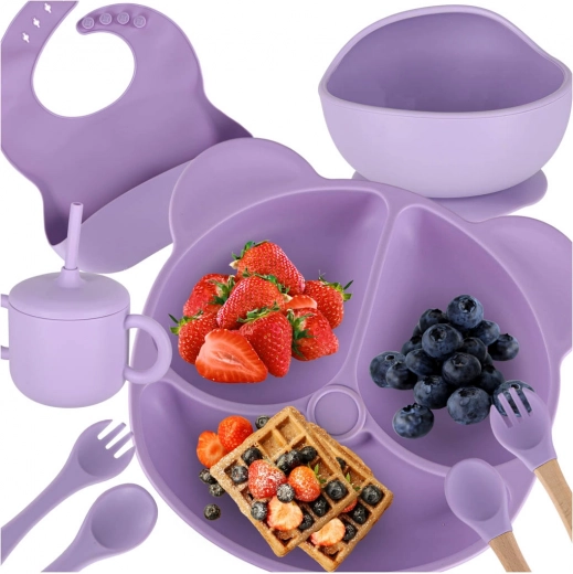 silicone dining set for kids, 8-piece, purple