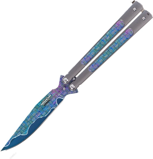Folding Butterfly Knife JOKER, 10.8 cm, all-metal, rainbow finish