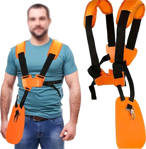 Soft shoulder harness for brushcutter and trimmer, adjustable