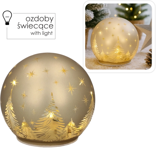 Staklena zlatna LED kugla s efektom zvjezdanog neba 12 × 11 cm