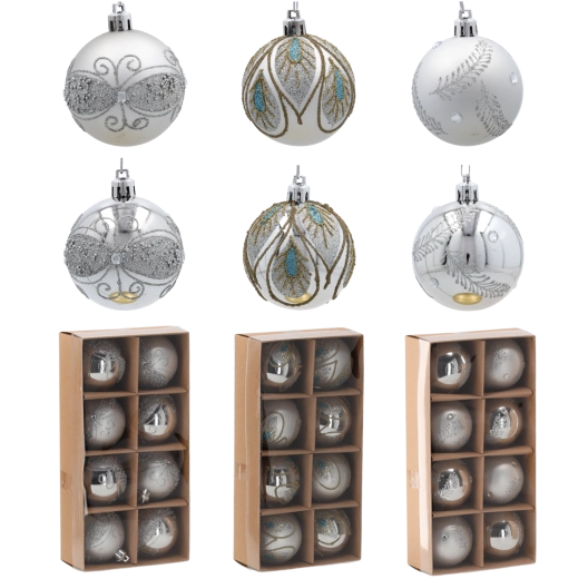 Set de boules de Noël argentées 6 cm – décorations incassables pour sapin, 8 pcs