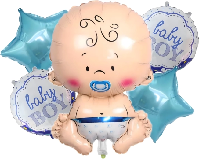 Baby Shower Balloons for a Boy – Set of 5 with Baby and Star Motifs
