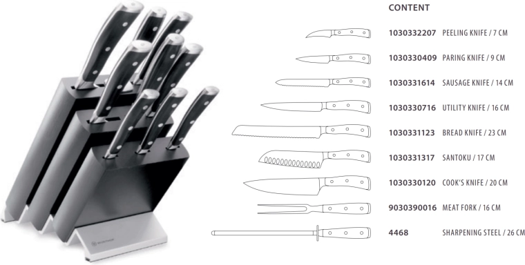 wüsthof classic ikon ensemble de couteaux dans un bloc, 9 pièces, frêne noir