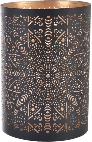 Portacandela in metallo Mandala nero e oro 12 cm