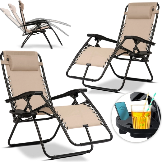 Lettini da giardino pieghevoli con cuscino Sofotel ChillWell, set da 2, beige