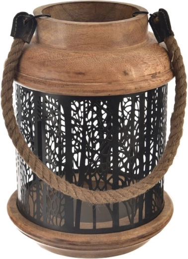 Kandelaar van mangohout en metaal Black 18 × 18 × 25 cm