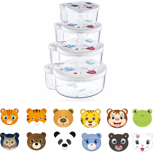 Set 4 posod za živila z živalicami, mešane velikosti