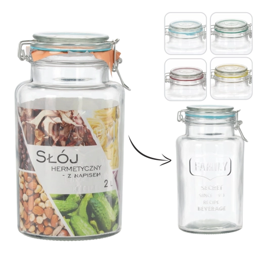 Bocal hermétique en verre 2 l avec inscription FAMILY