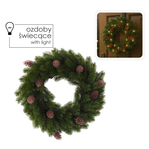 Christmas LED wreath 40 cm with pinecones, warm white, battery-powered