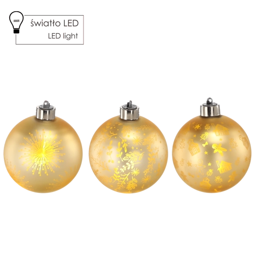 Boule de Noël en verre doré avec éclairage LED 10 cm