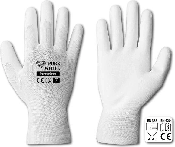 Polyester work gloves with PU coating – white, size 8
