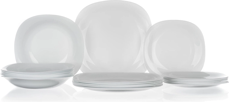 Glas spisebordssæt PARMA 18 dele hvid