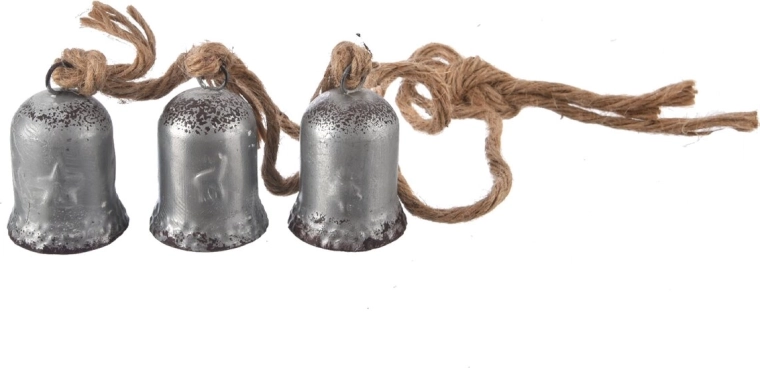 Ghirlanda rustica con campanelli in latta su juta (3 pz)