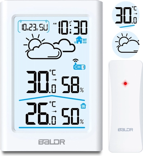 Stazione meteorologica wireless bianca con display LCD e igrometro