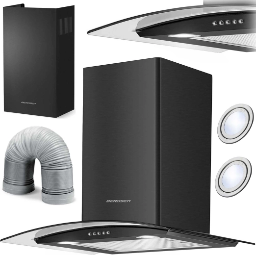 Chimney Cooker Hood 60 cm BERDSEN BT-201, Black Glass and Stainless Steel