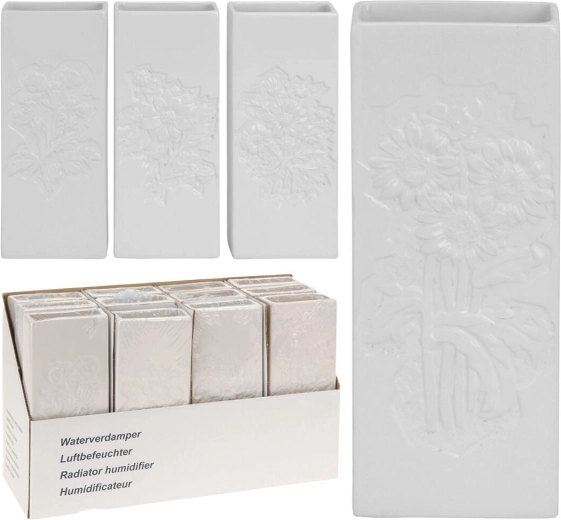 Ceramic radiator evaporator with floral relief, white
