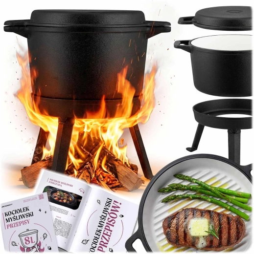 Pentola smaltata in ghisa 8 l con treppiede e padella grill