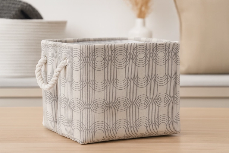 Textiler quadratischer Aufbewahrungskorb mit geometrischem Muster 26 × 26 × 22 cm