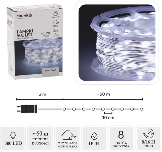 LED micro string on spool, 500 diodes, cool white, 50 m + 3 m lead