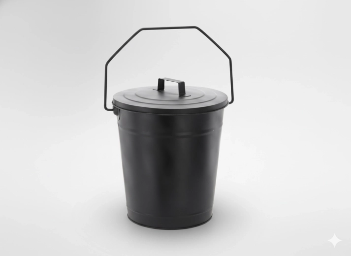 Secchio in metallo per cenere con coperchio 21/27 cm, altezza 36 cm