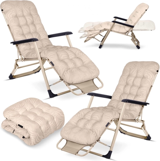 Chaise longue de jardin pliante avec coussin Sofotel ChillWell, lot de 2, beige