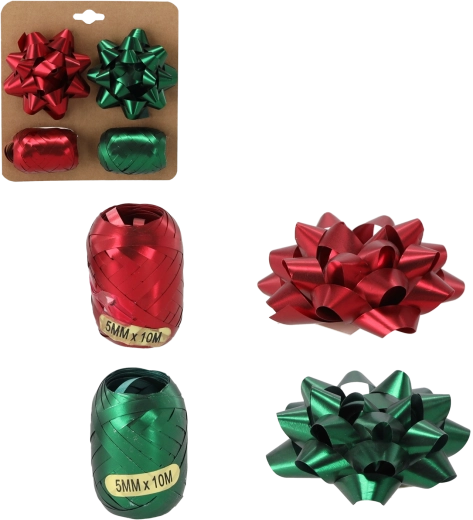 Gift Wrapping Set – Green and Red (2 ribbons + 2 bows)