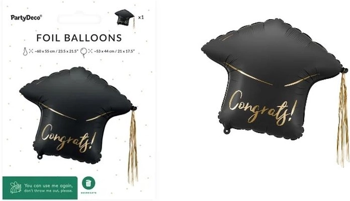 Palloncino in alluminio a forma di tocco da laurea "Congrats!"